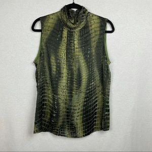ST. JOHN SILK DEVORÉ VELVET GREEN SHELL TOP Sz 12